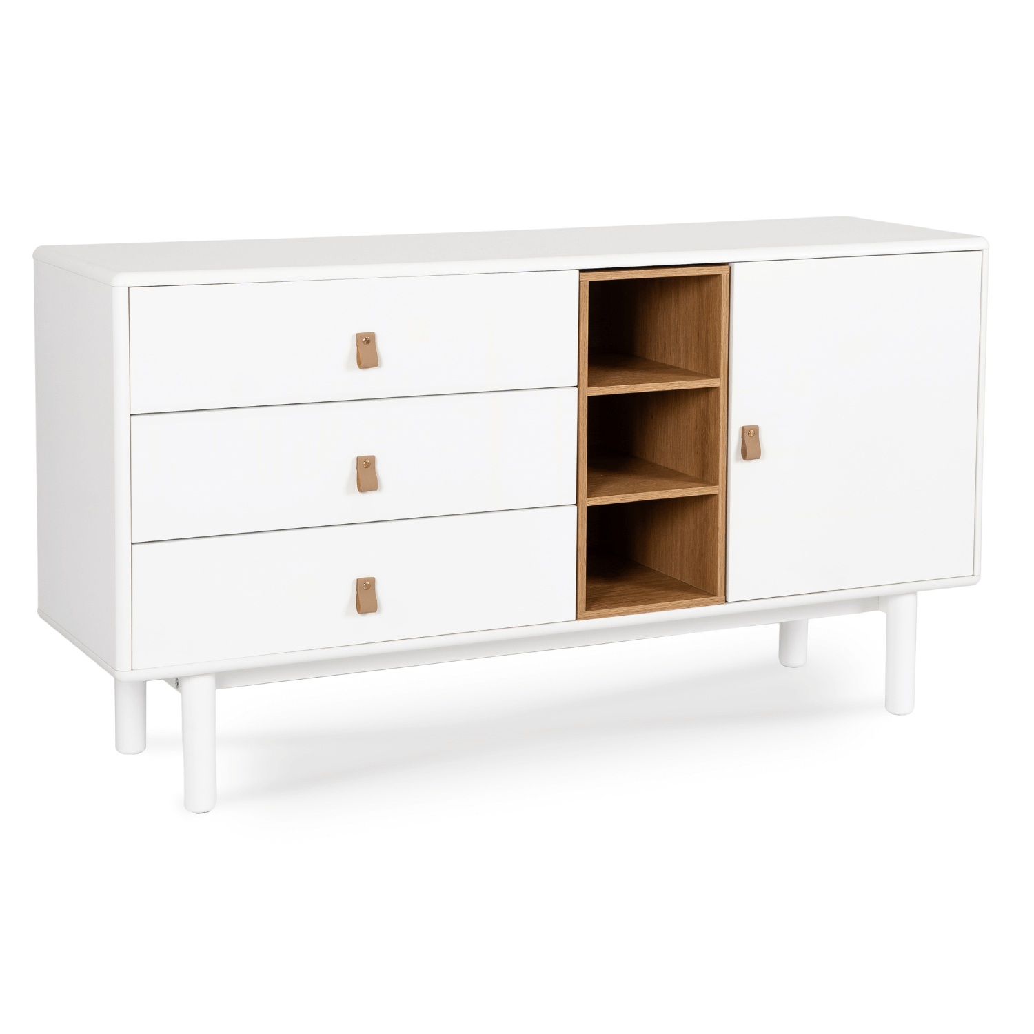 Komoda do Salonu CASTILLO 140 cm Biała z Szufladami i Półkami Skandynawska ME.CASTILLO/B/KOM