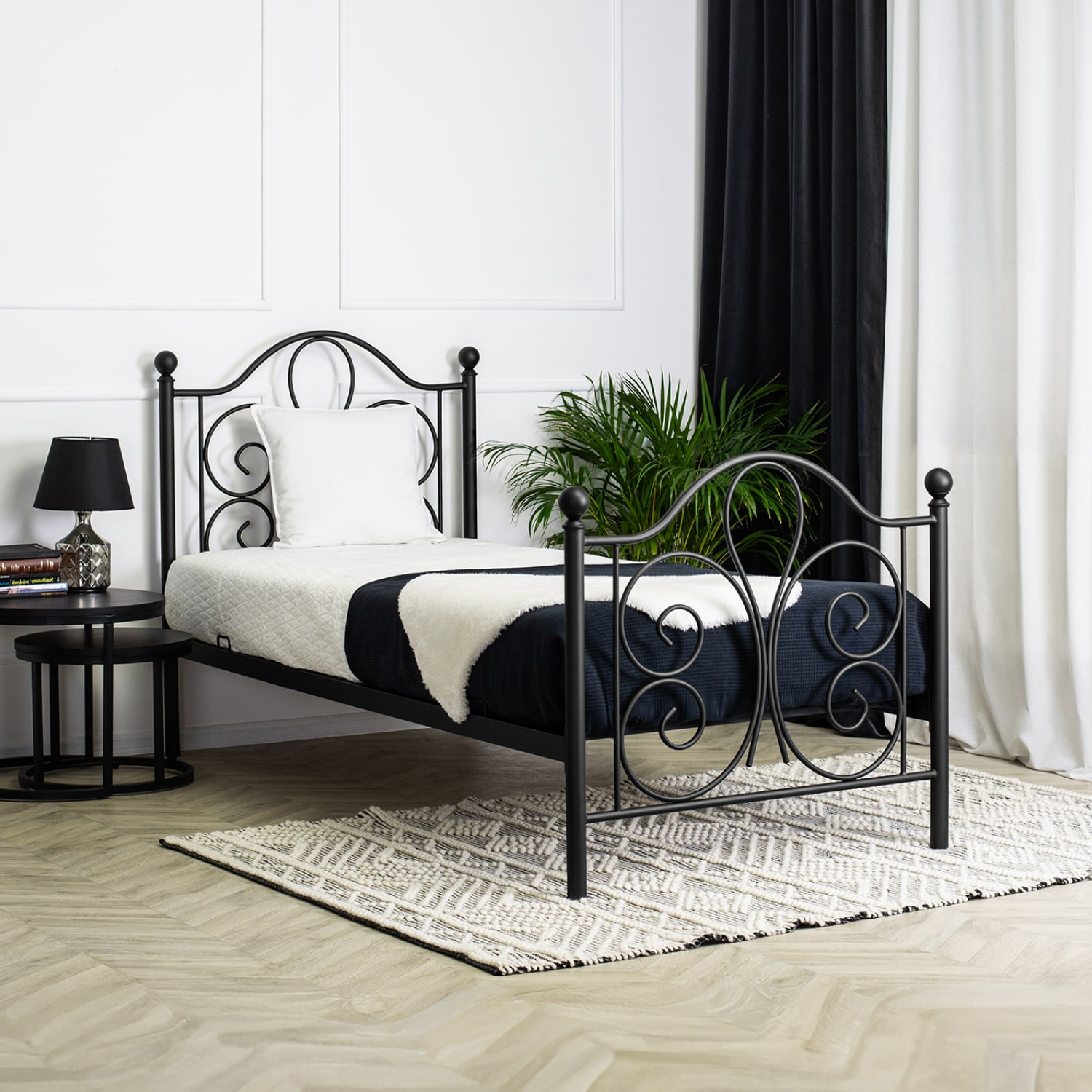 Łóżko Metalowe 90x200 cm ze Stelażem Jednoosobowe LORDI Czarne ME.LORDI/90/CZ/LOZ