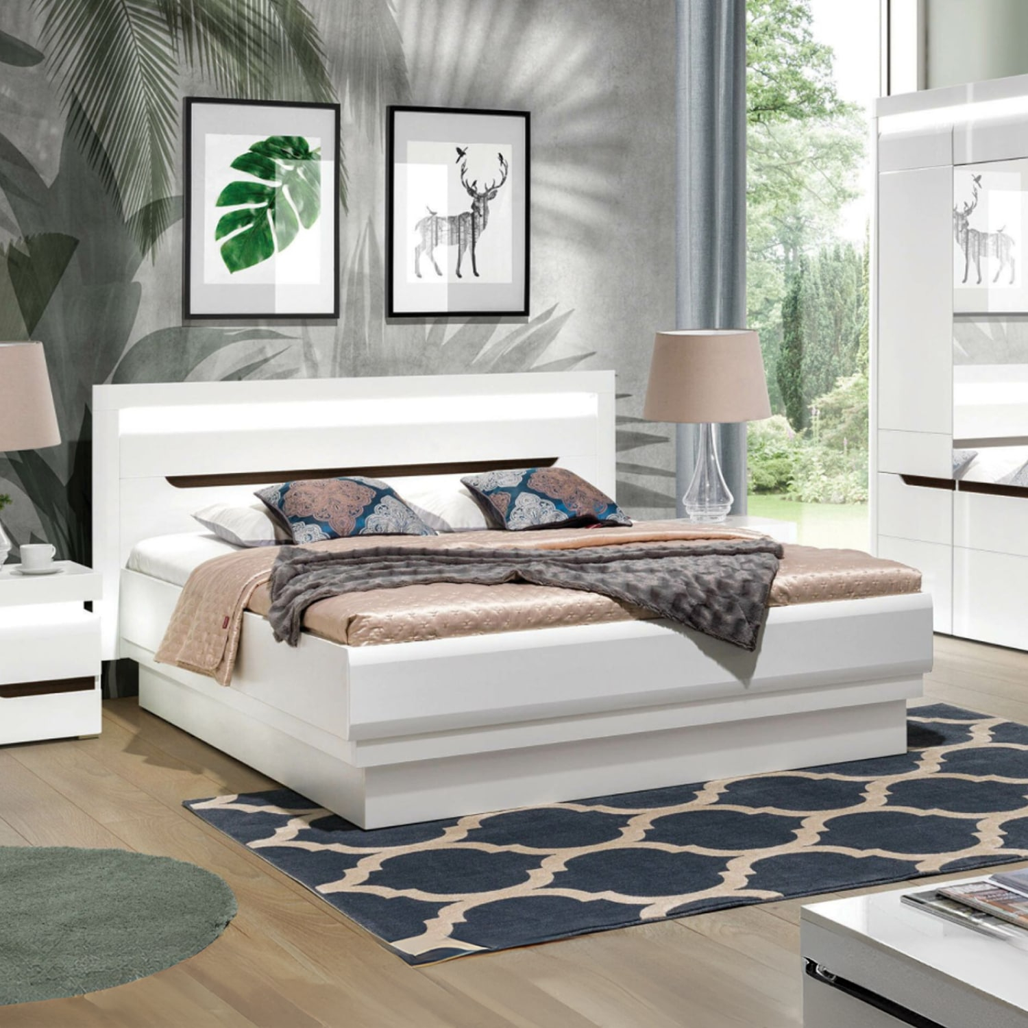 Łóżko Drewniane Dwuosobowe 160x200 cm z Pojemnikiem IVORY Białe Nowoczesne L.IRMA/IM16/160/B/PL/LOZZPOJ