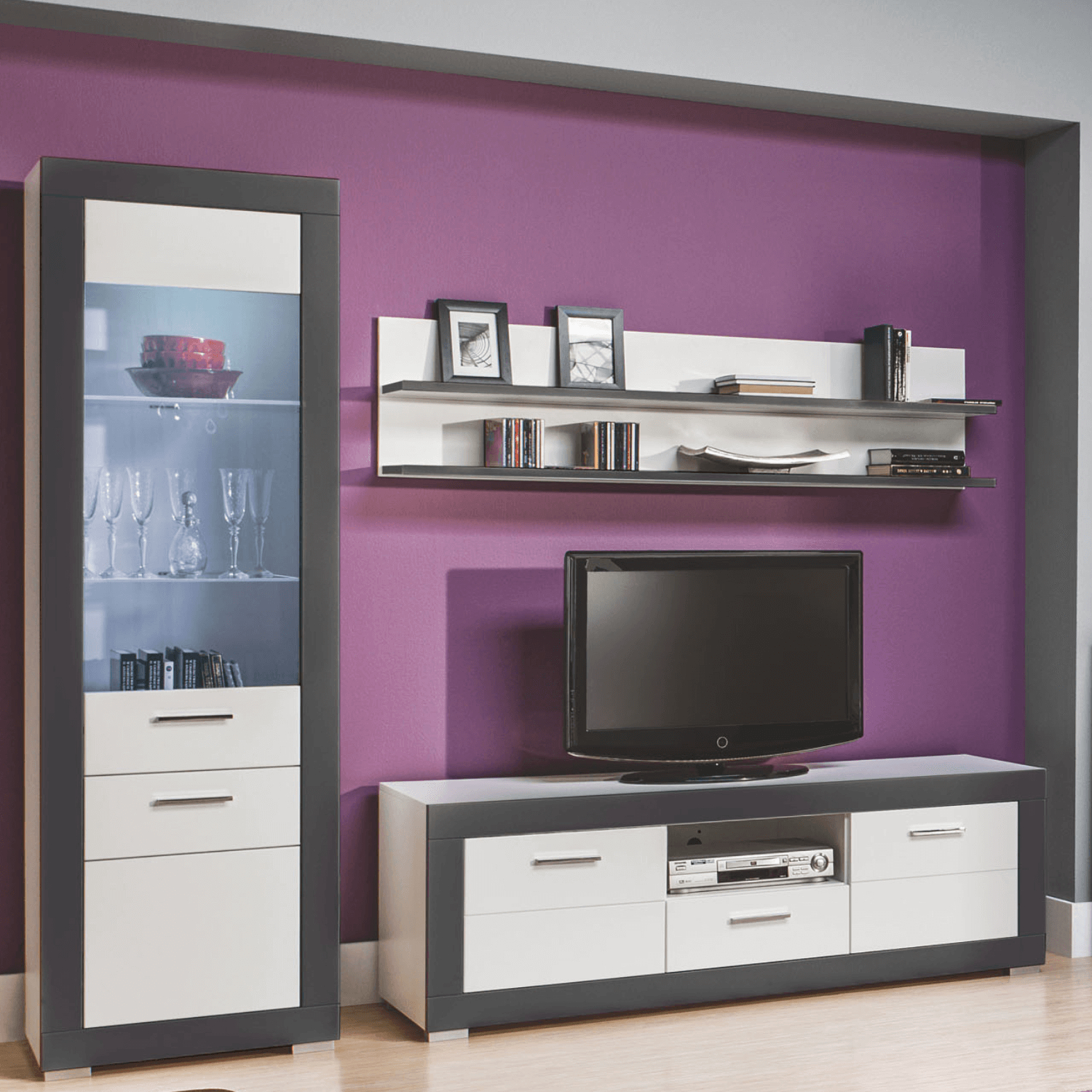 Witryna Przeszklona Lewostronna/Prawostronna Wysoka do Salonu TARN 60 cm Biała/Grafit Nowoczesna L.GRAY/GR7/B/MAT/GRAF/WIT/LP