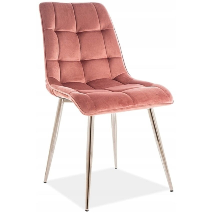 Krzesło Tapicerowane Do Salonu CHIC CHROM Różowe Welurowe