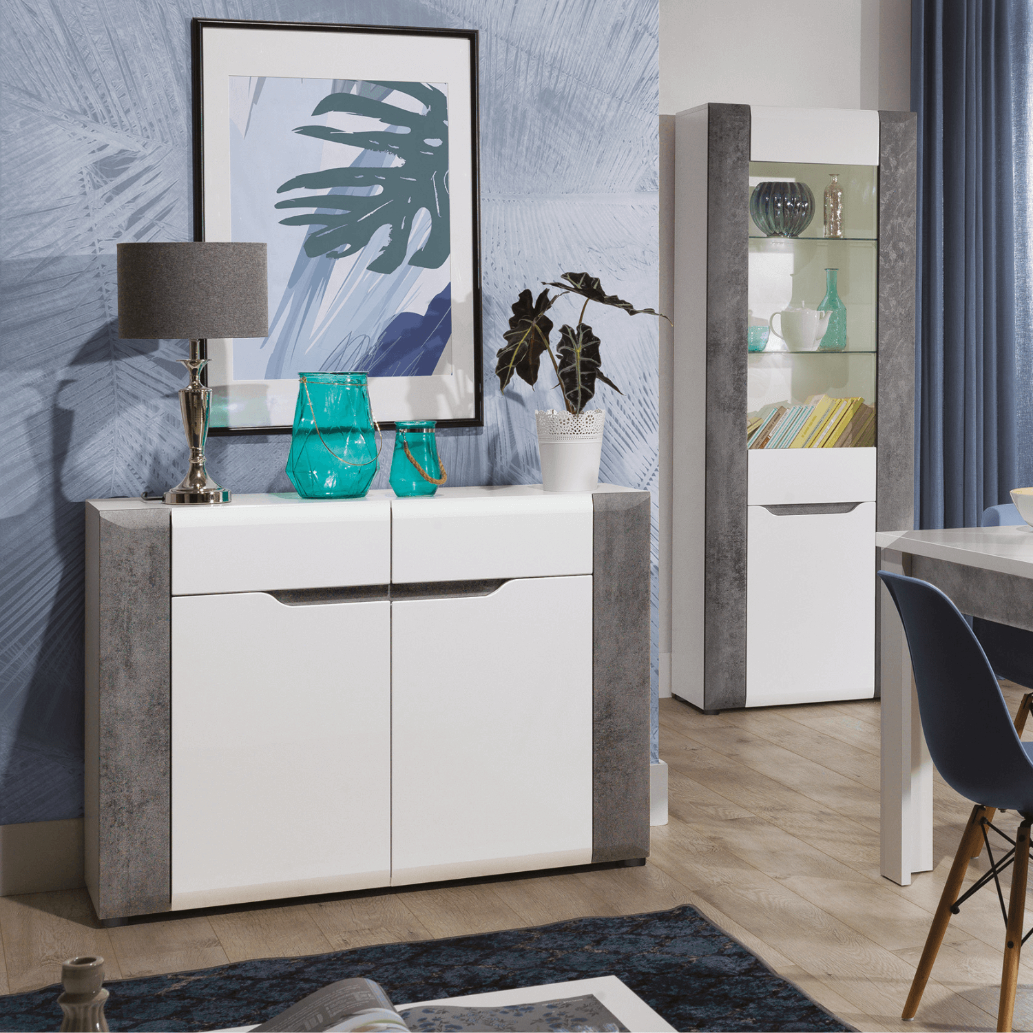 Komoda z Szufladami do Salonu NOVO 107 cm Biała / beton Nowoczesna L.BRANDO/B2/B/BET/B/PL/KOM