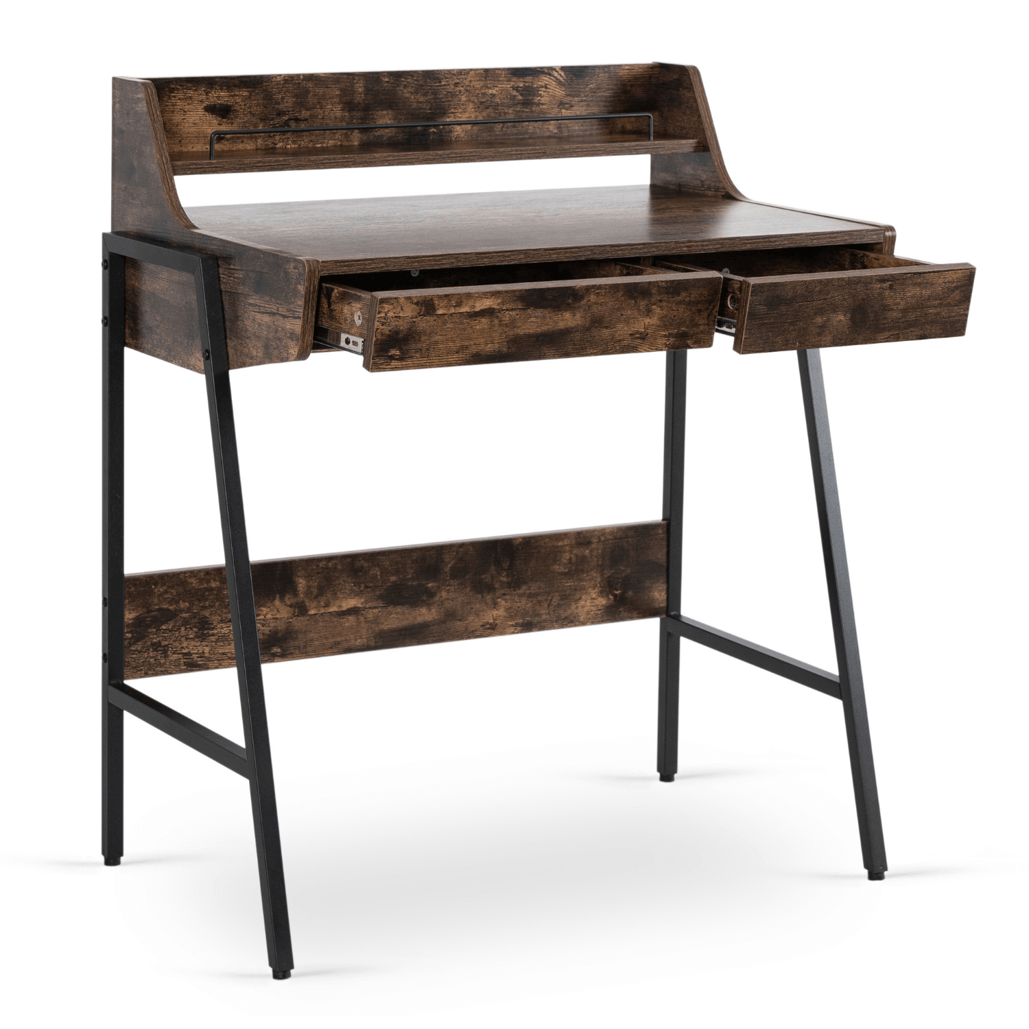 Małe Loftowe Biurko z Szufladami PERI 77 cm Dąb Rustykalny/Czarne Nowoczesne Loft ME.PERI/BR/CZ/B