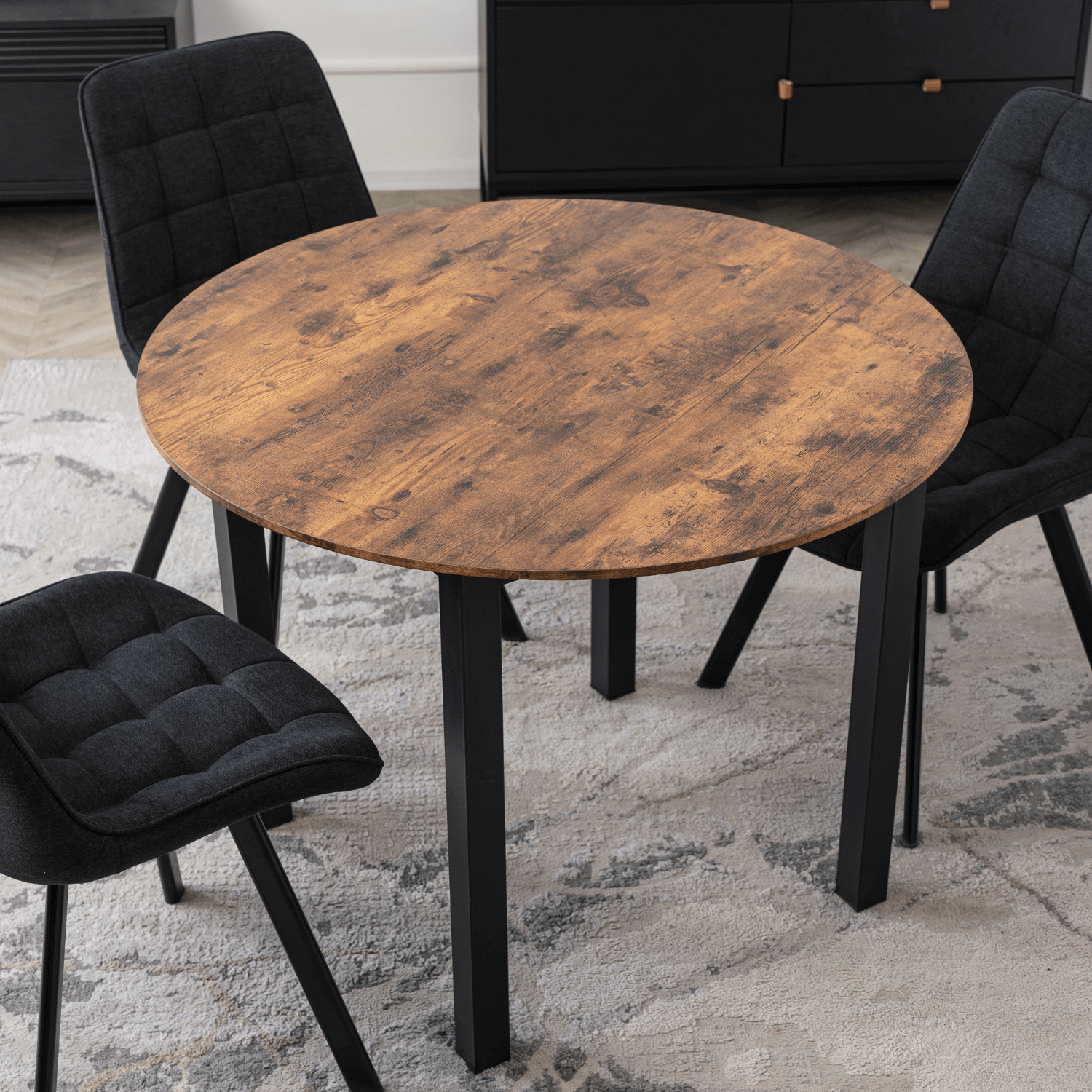 Stół Okrągły TEO 100 cm Dąb Rustykalny/Czarny do Jadalni Salonu Nowoczesny Loft ME.TEO/DRU/CZ/S