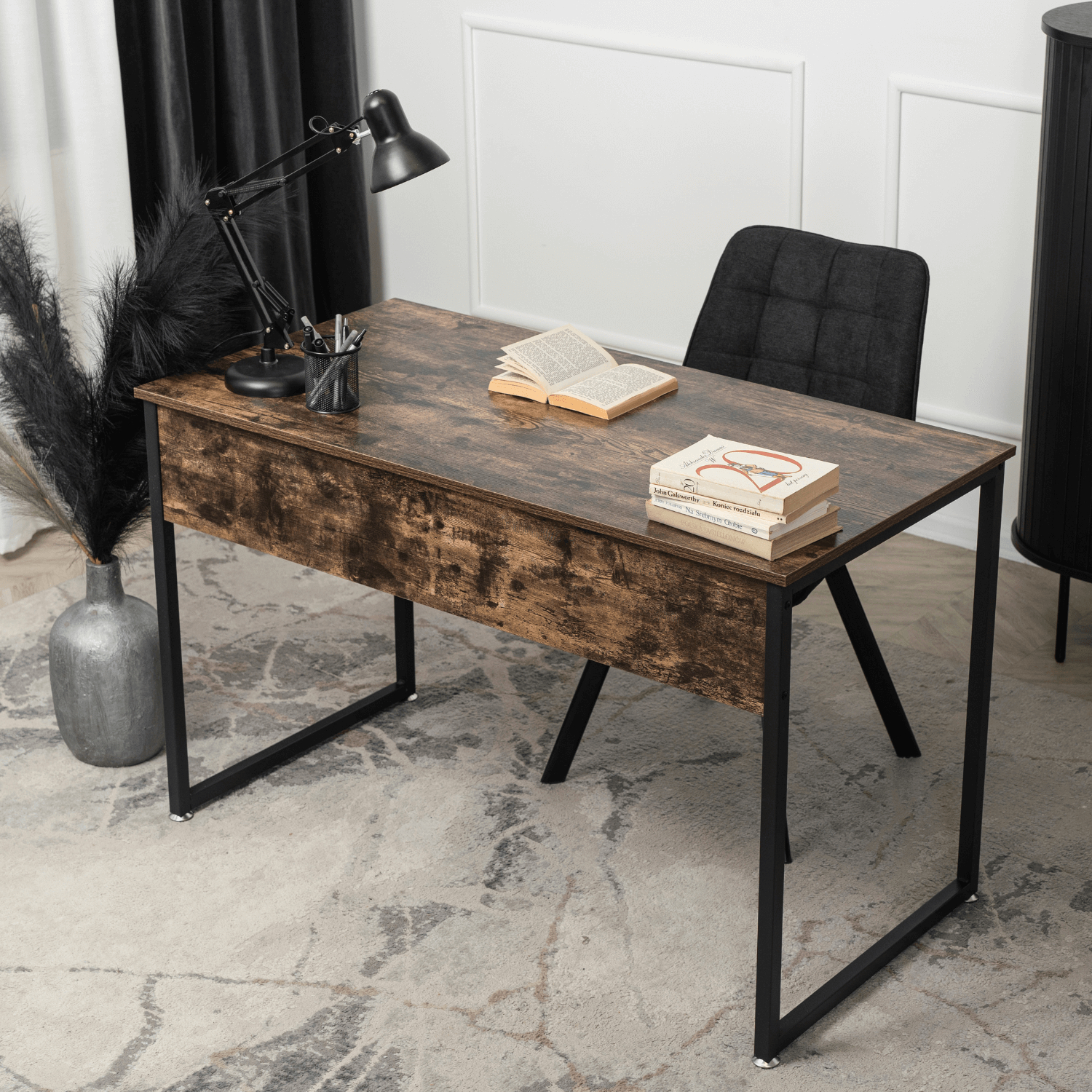 Biurko Loft do Gabinetu ROSS 120x60 cm Dąb Rustykalny/Czarny Nowoczesne Loft ME.ROSS/BR/CZ/B