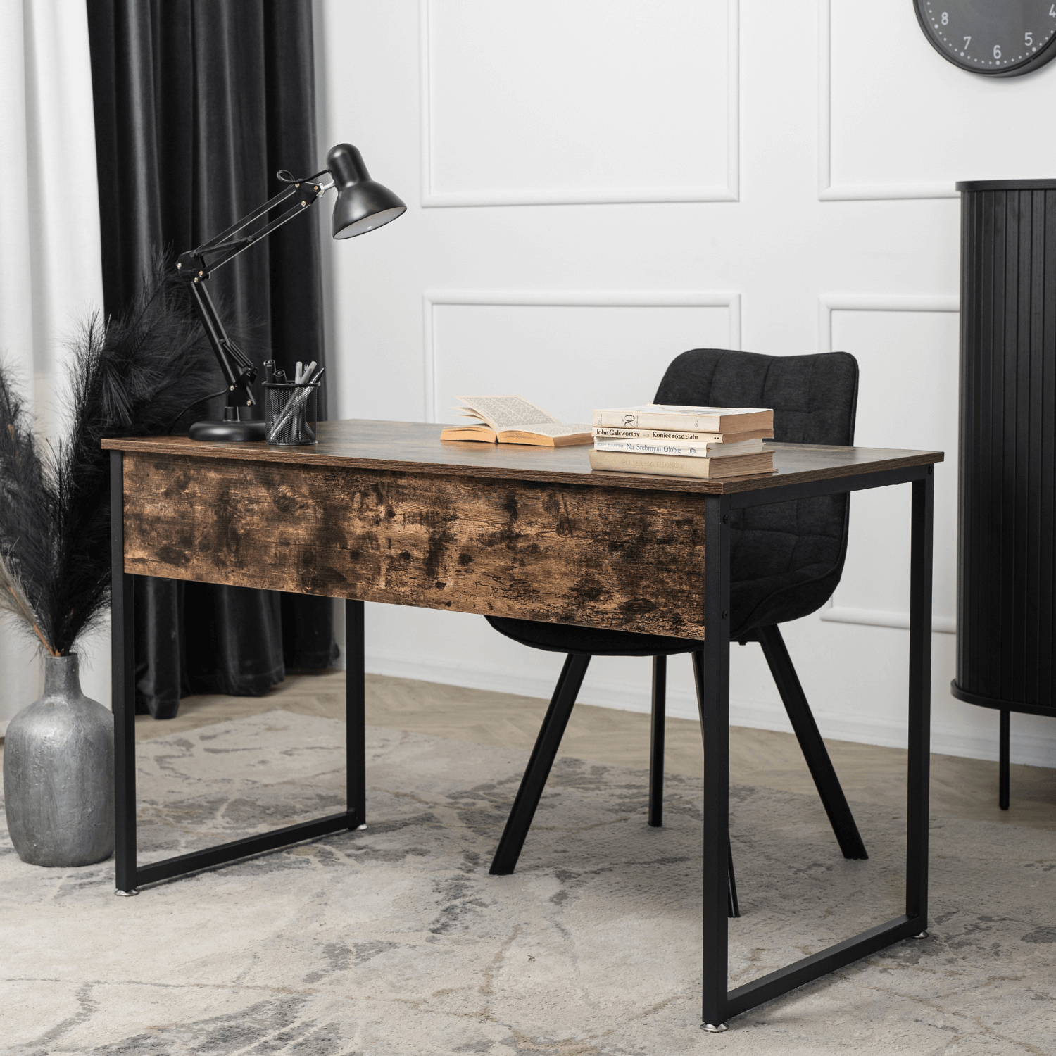 Biurko Loft do Gabinetu ROSS 120x60 cm Dąb rustykalny/Czarny Nowoczesne ME.ROSS/BR/CZ/B