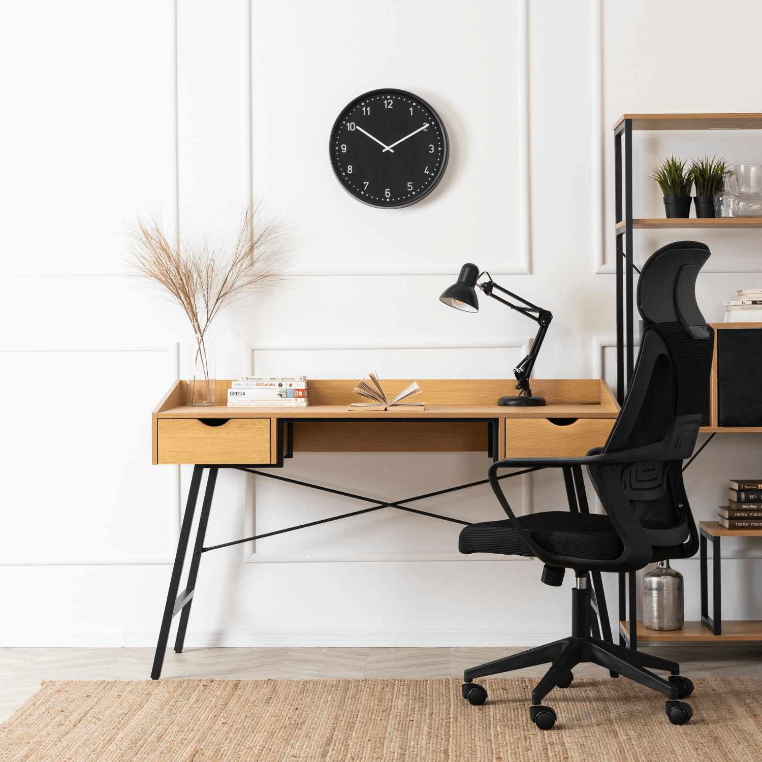 Biurko z Szufladami w Stylu Loftowym ICE 133 cm Dąb złoty/Czarne Loft ME.ICE/D/CZ/B