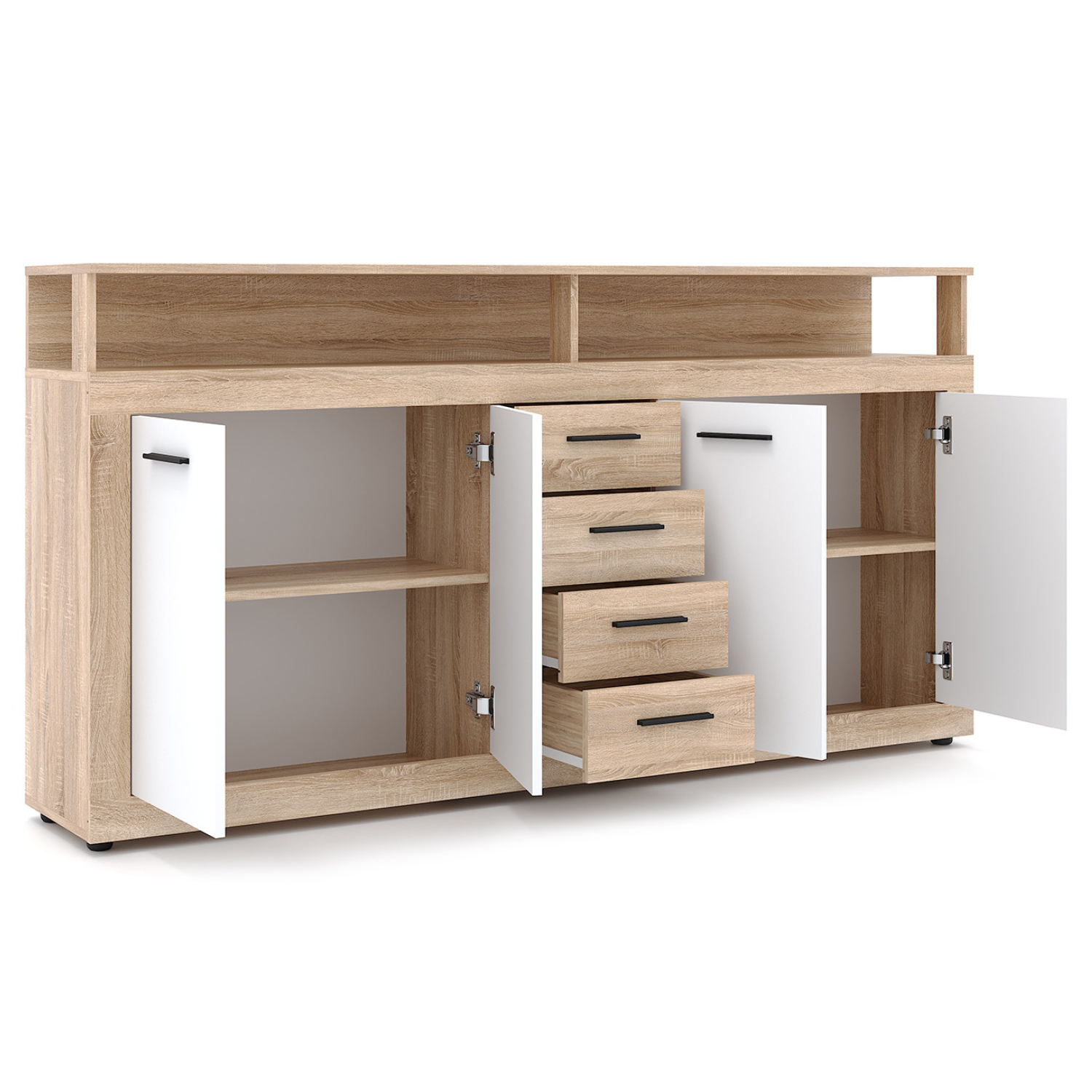 Komoda Czterodrzwiowa z Szufladami BLAGO 190 cm Dąb Sonoma/Biała Nowoczesna W.LUNA/DS/B/KOM4D4S
