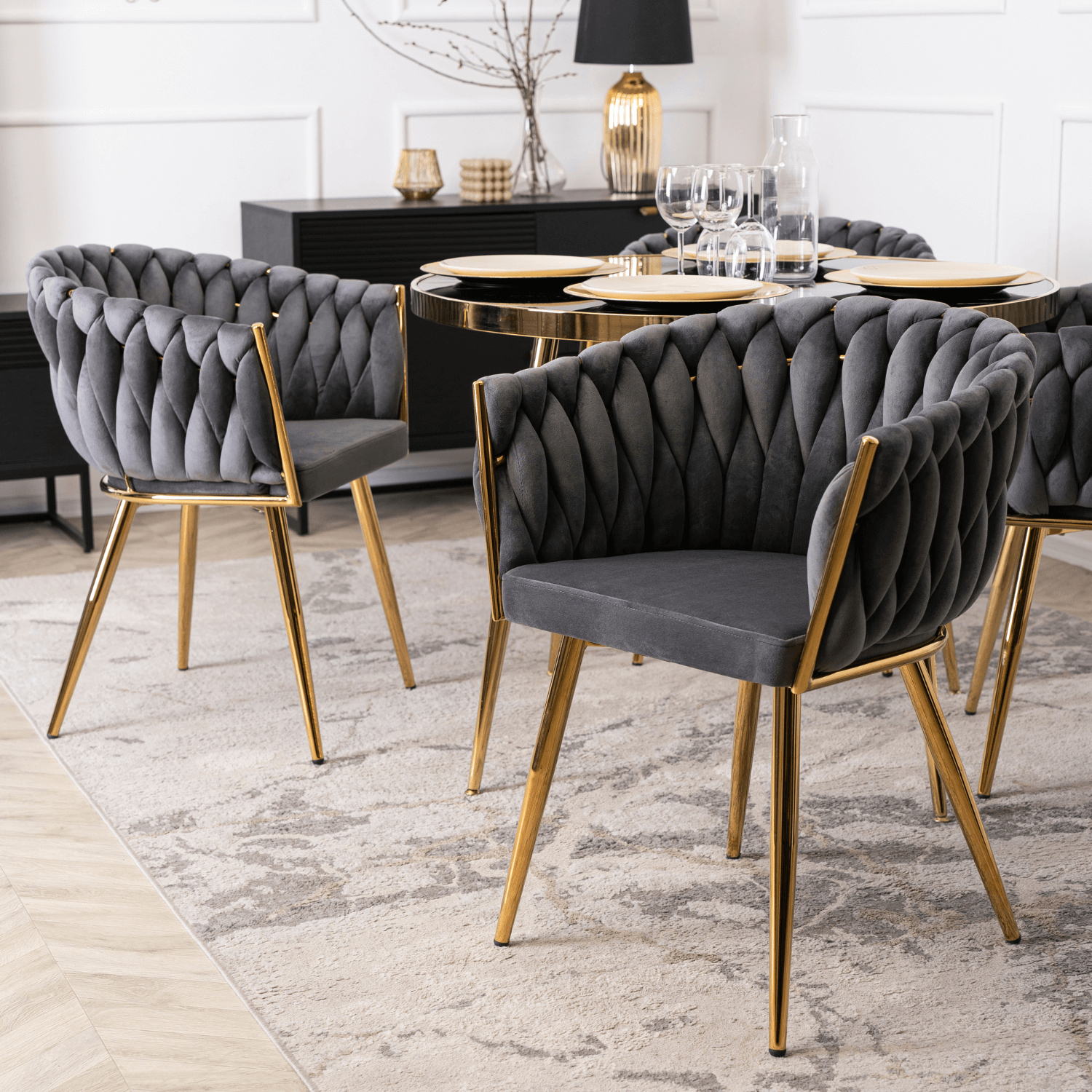 Krzesło Tapicerowane Plecione do Salonu CAPI Szare Welurowe do Toaletki Nowoczesne Glamour ME.CAPI/P/ZL/V/K