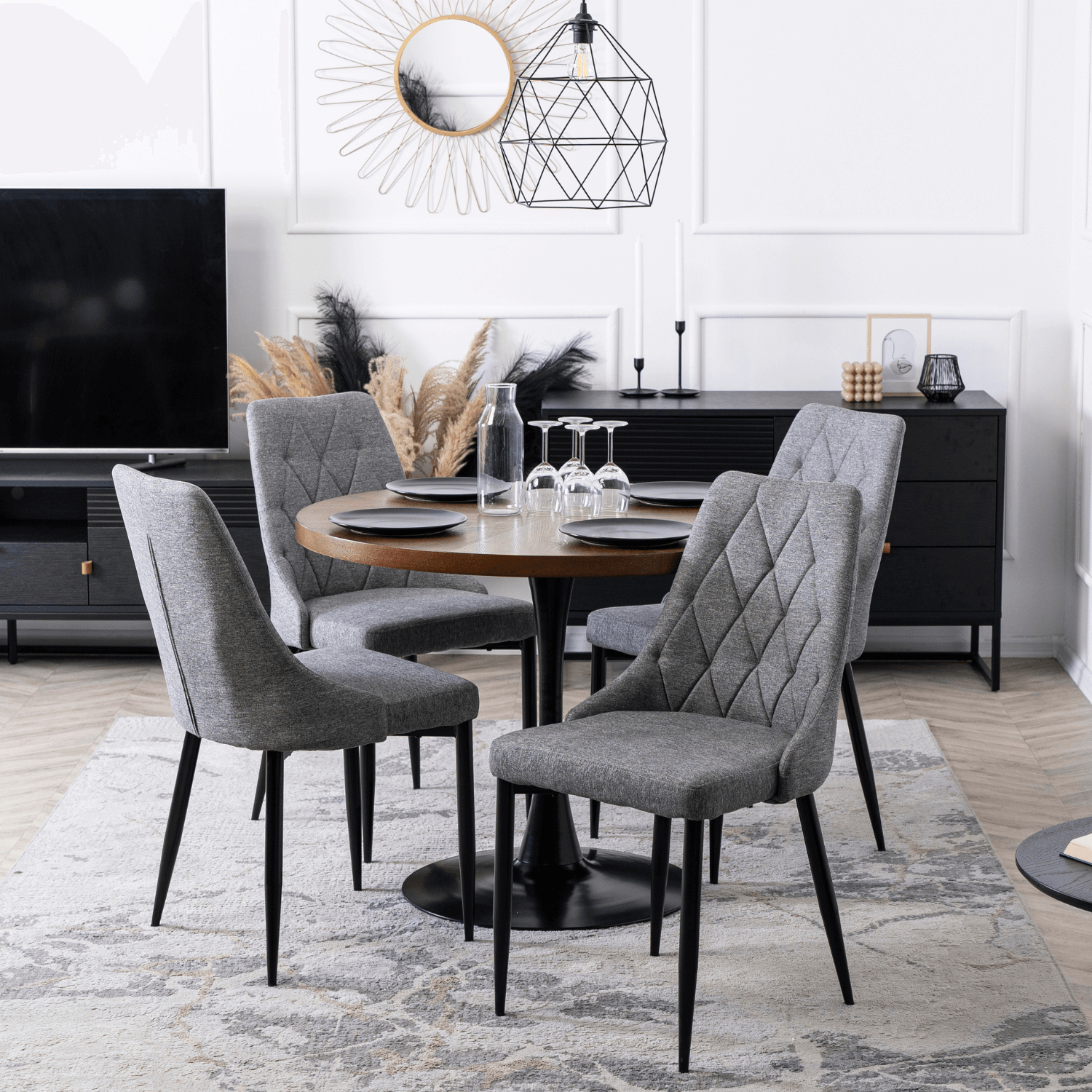 Zestaw 4x Krzesło Tapicerowane do Salonu CORK 2 Szare Nowoczesne Loft CORK2/P/T/Z4/K