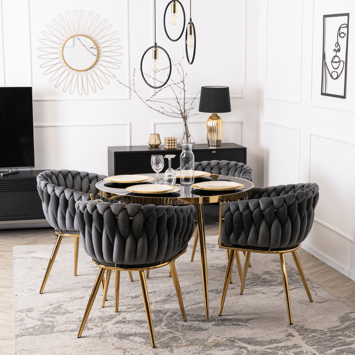 Zestaw 4x Krzesło Tapicerowane Plecione do Salonu CAPI Szare Welurowe Nowoczesne Glamour CAPI/P/ZL/V/Z4/K