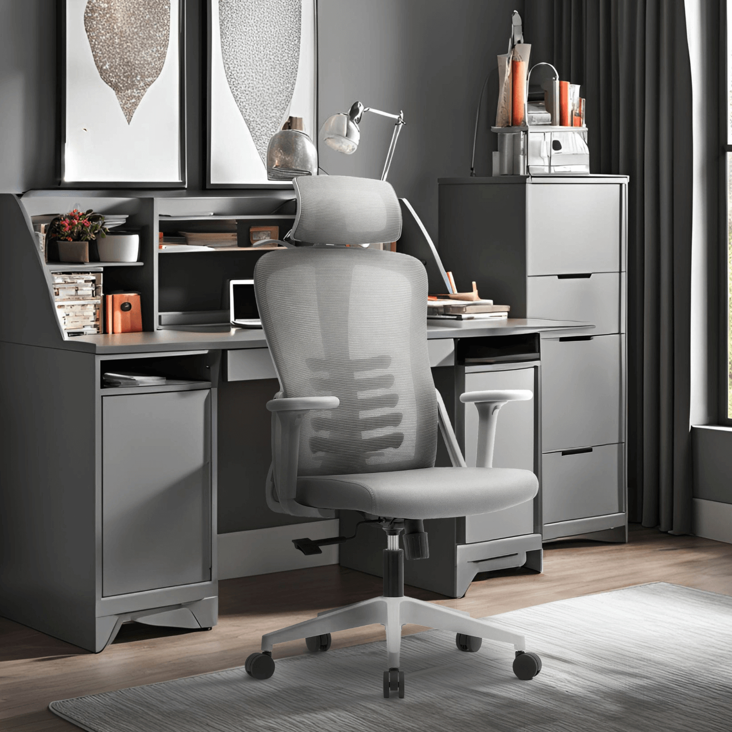 Fotel Biurowy Ergonomiczny Obrotowy JULIET Wentylowany Szary Nowoczesny ME.JULIET2/P/T/FO