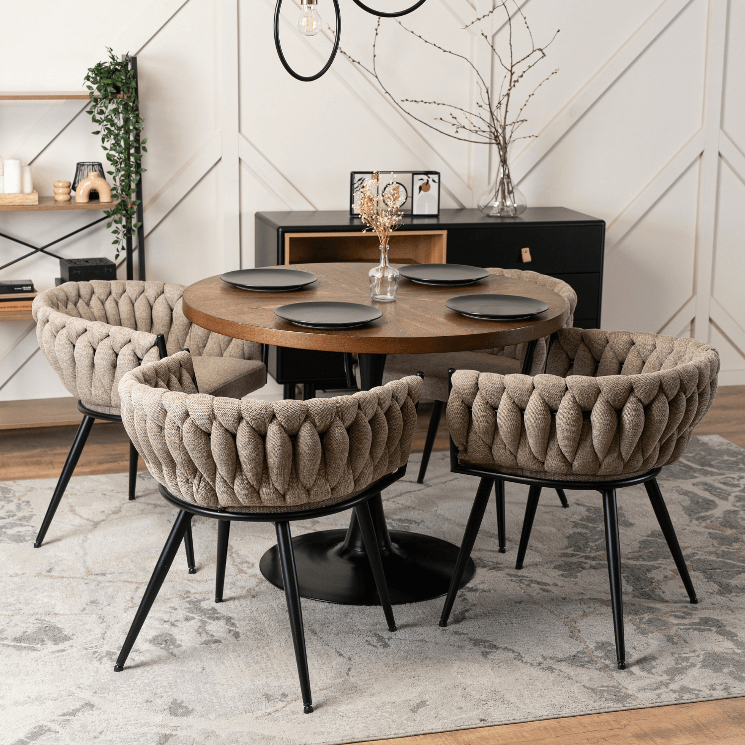 Krzesło Tapicerowane Plecione do Salonu EMPOLI Beżowe Nowoczesne Loft ME.EMPOLI/BZ/T/K
