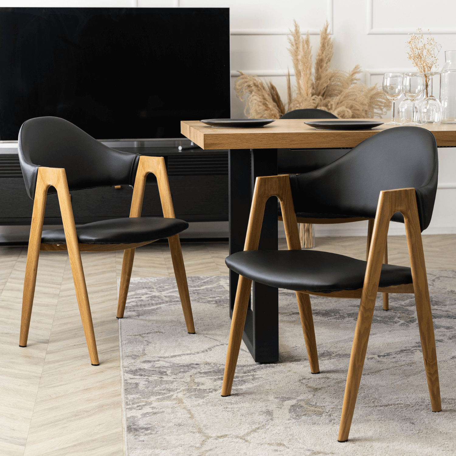 Krzesło Tapicerowane do Salonu WILLY Czarne Ekoskóra Nowoczesne Loft ME.WILLY/CZ/E/K