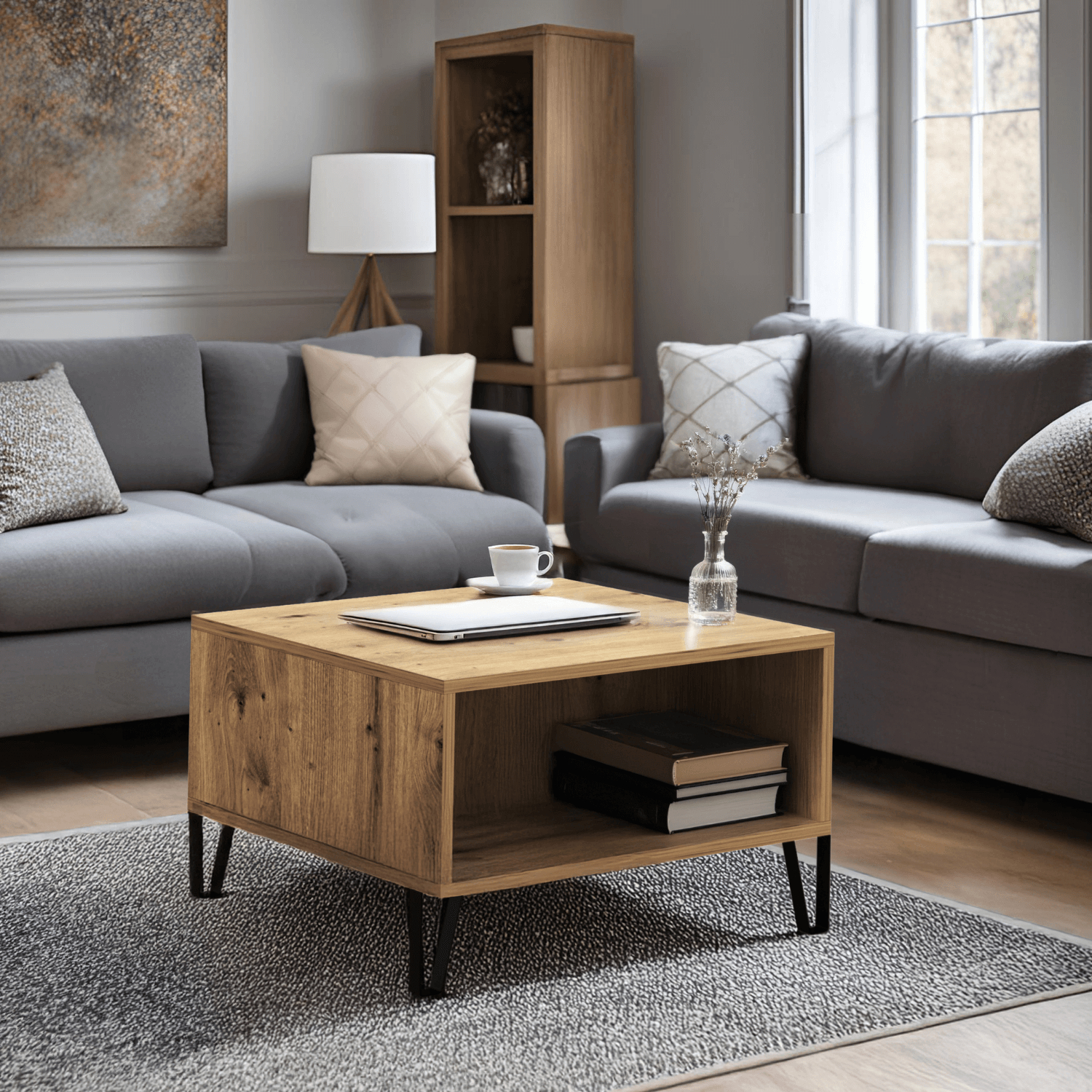 Ława Kwadratowa z Półką BACARDI 60 cm Dąb artisan Do Salonu Nowoczesna W.BILBAO/BL10/DA/CZ/L