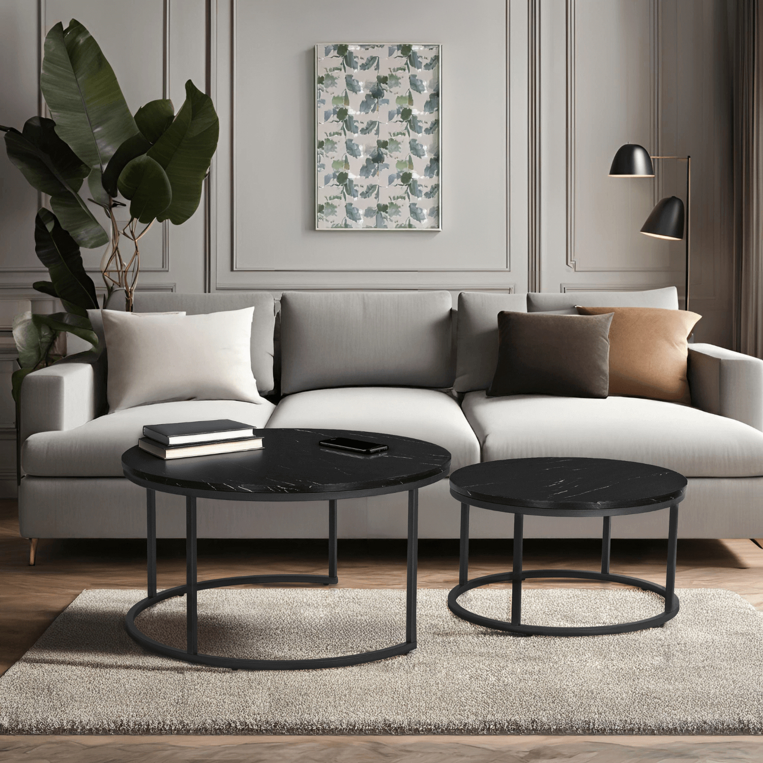 Zestaw Stolików Kawowych MAURO MAX 60 cm/80 cm Czarny Marmur Nowoczesny Glamour ME.MAXMAURO/CZM/CZ/L