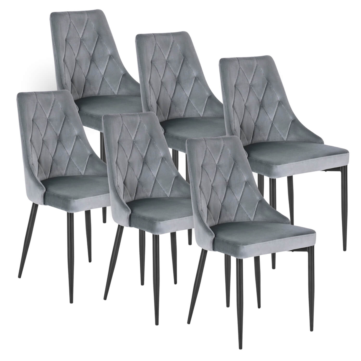 Zestaw 6x Krzesło Tapicerowane CORK do Salonu Szare Welurowe Nowoczesne Loft CORK/P/V/Z6/K