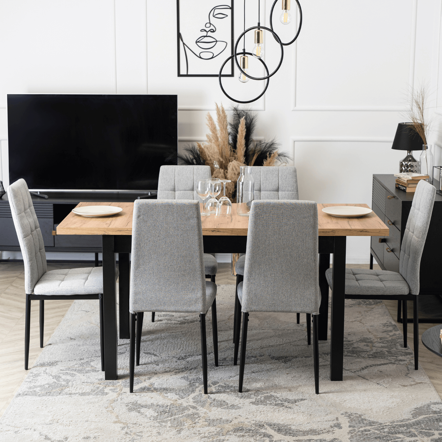 Zestaw 6x Krzesło Tapicerowane do Jadalni TEX Szare Nowoczesne Loft TEX/P/T/Z6/K