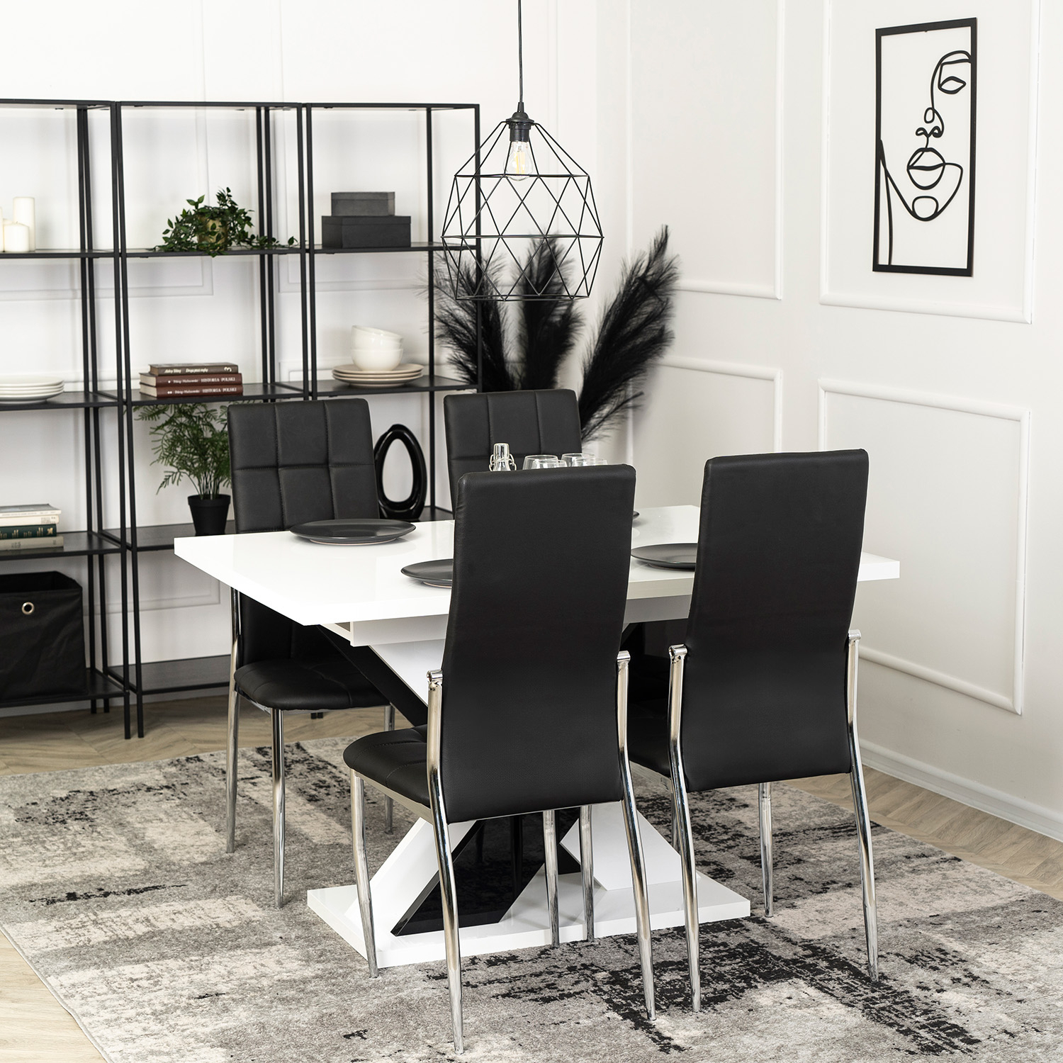 Zestaw 4x Krzesło Tapicerowane MOLLY do Jadalni Czarne Ekoskóra Nowoczesne MOLLY/CZ/CH/E/Z4/K