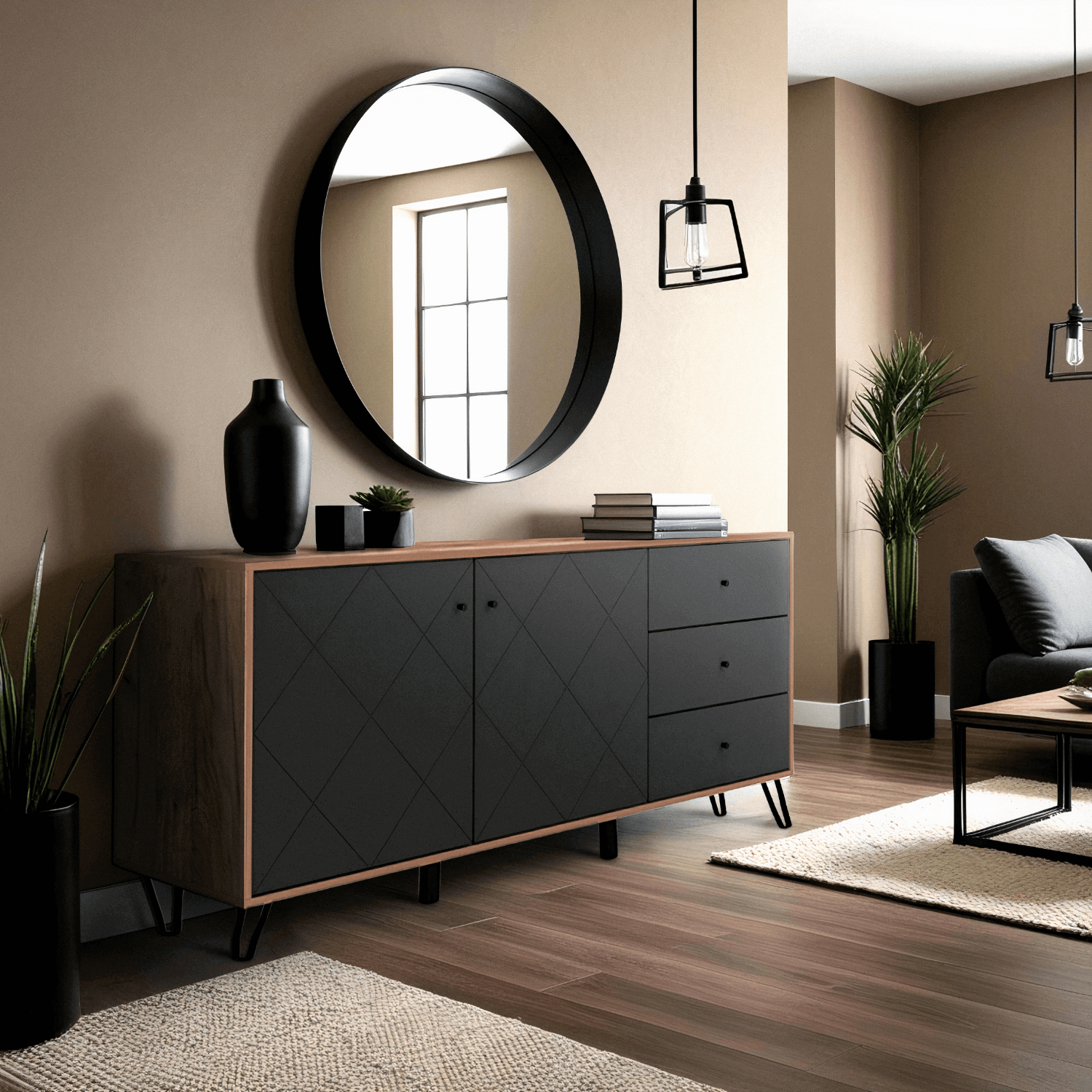 Komoda Dwudrzwiowa z Szufladami BACARDI 183 cm Dąb Craft Tobacco/Grafit Nowoczesna W.BILBAO/BL6/DC/GRAF/KOM2D3S