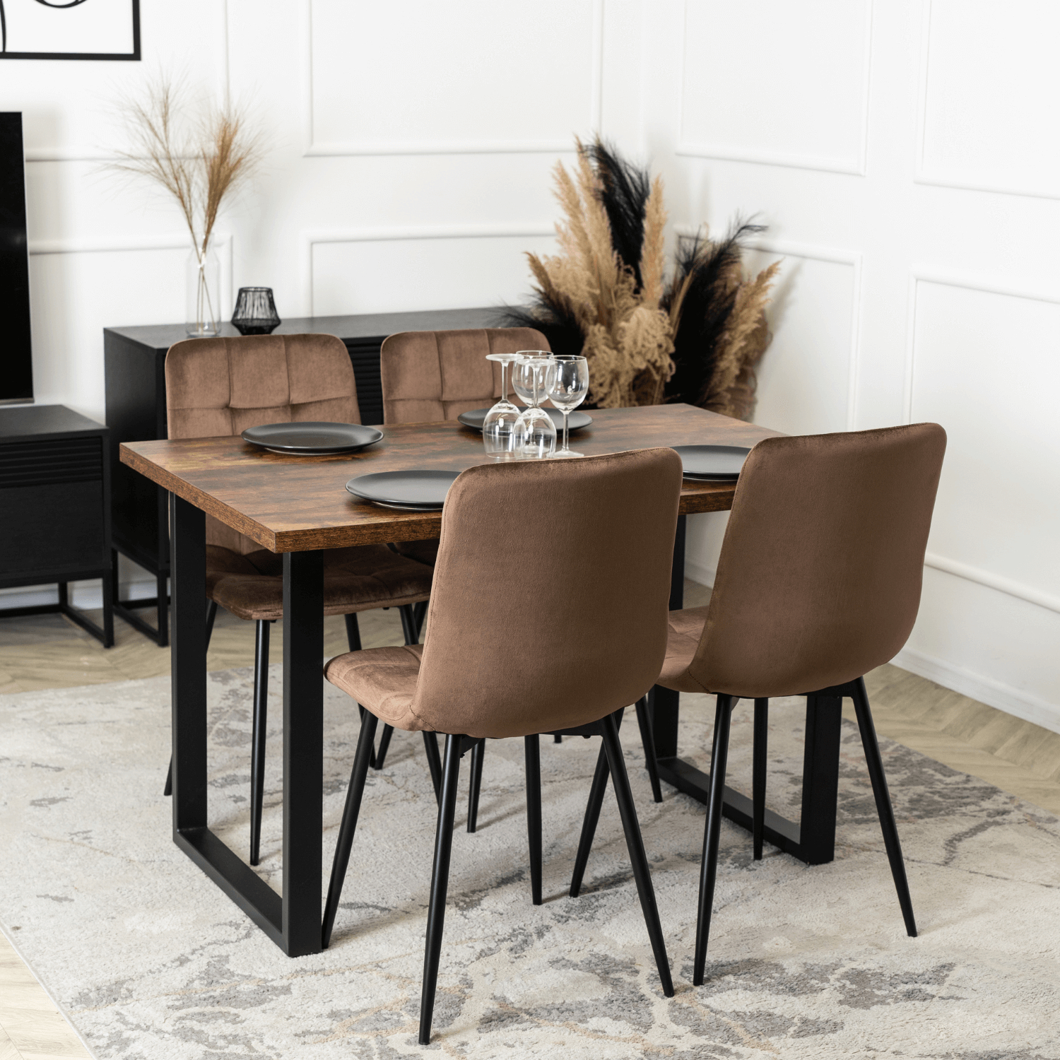 Krzesło Tapicerowane do Jadalni PERU Brązowe Welurowe Nowoczesne Loft ME.PERU/BR/V/K