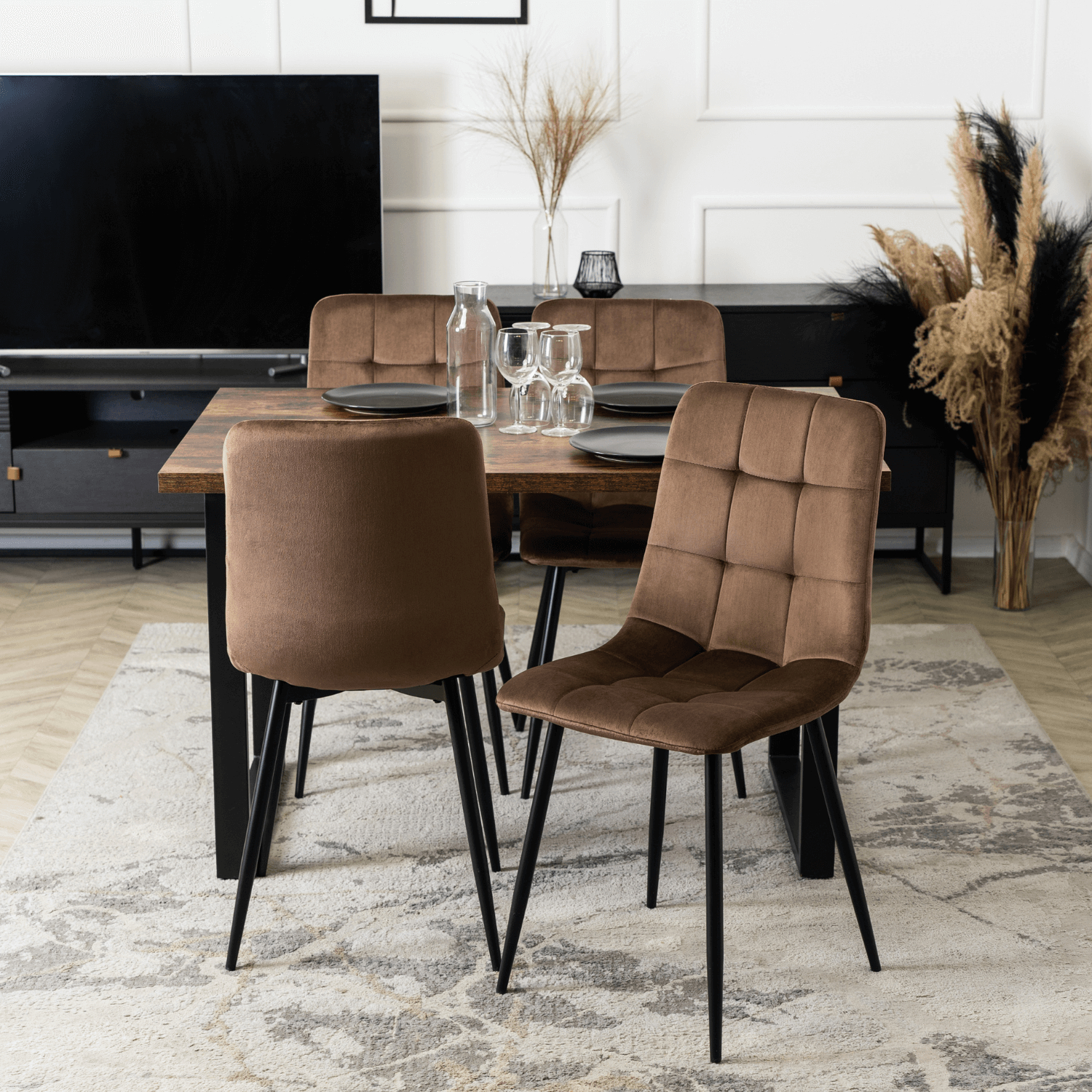 Krzesło Tapicerowane do Jadalni PERU Brązowe Welurowe Nowoczesne Loft ME.PERU/BR/V/K