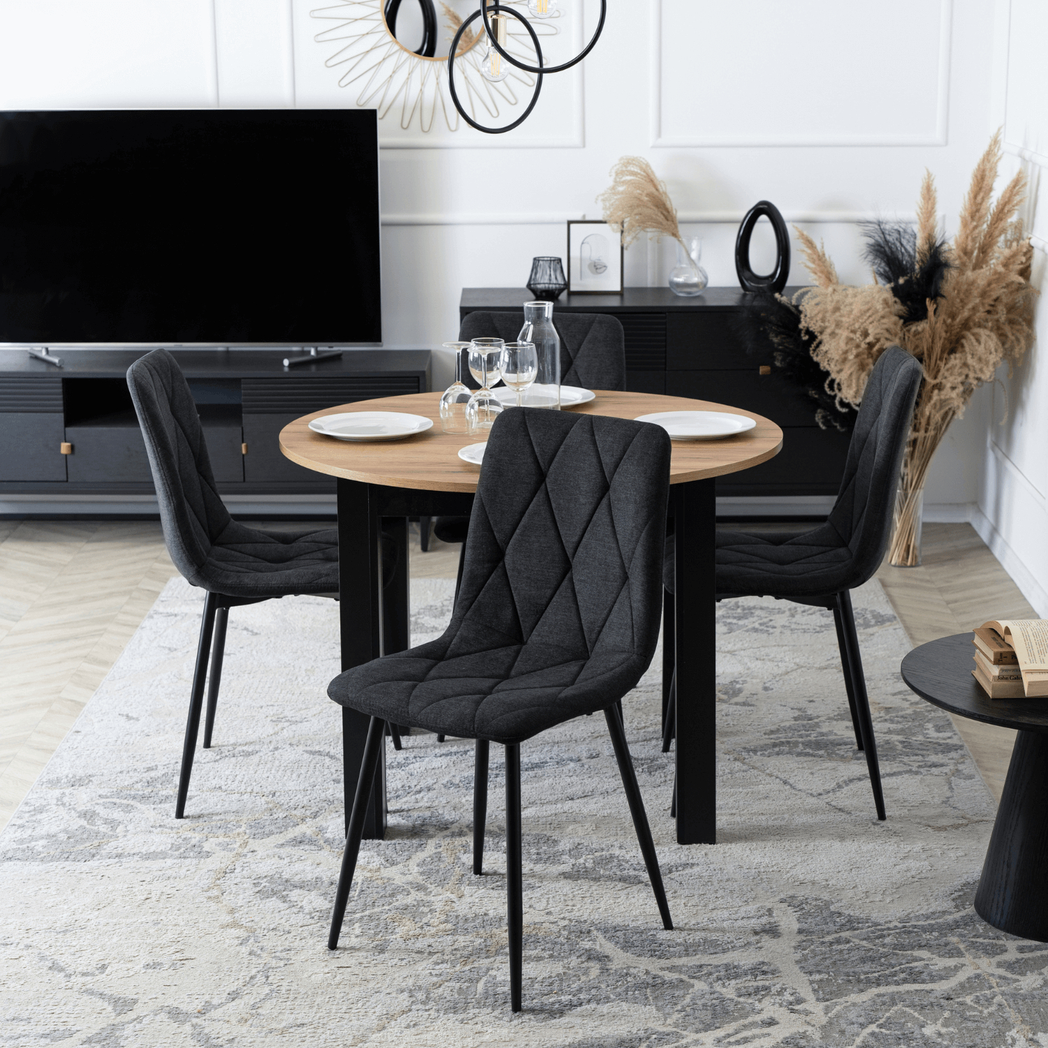Zestaw 4x Krzesło Tapicerowane do Salonu ROBIN 2 Czarne Nowoczesne Loft ROBIN2/CZ/T/Z4/K