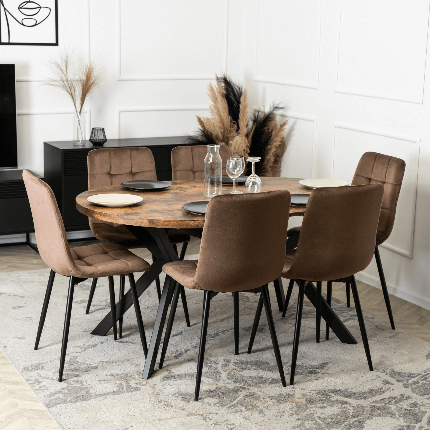 Zestaw 6x Krzesło Tapicerowane PERU do Jadalni Brązowe Welurowe Nowoczesne Loft PERU/BR/V/Z6/K