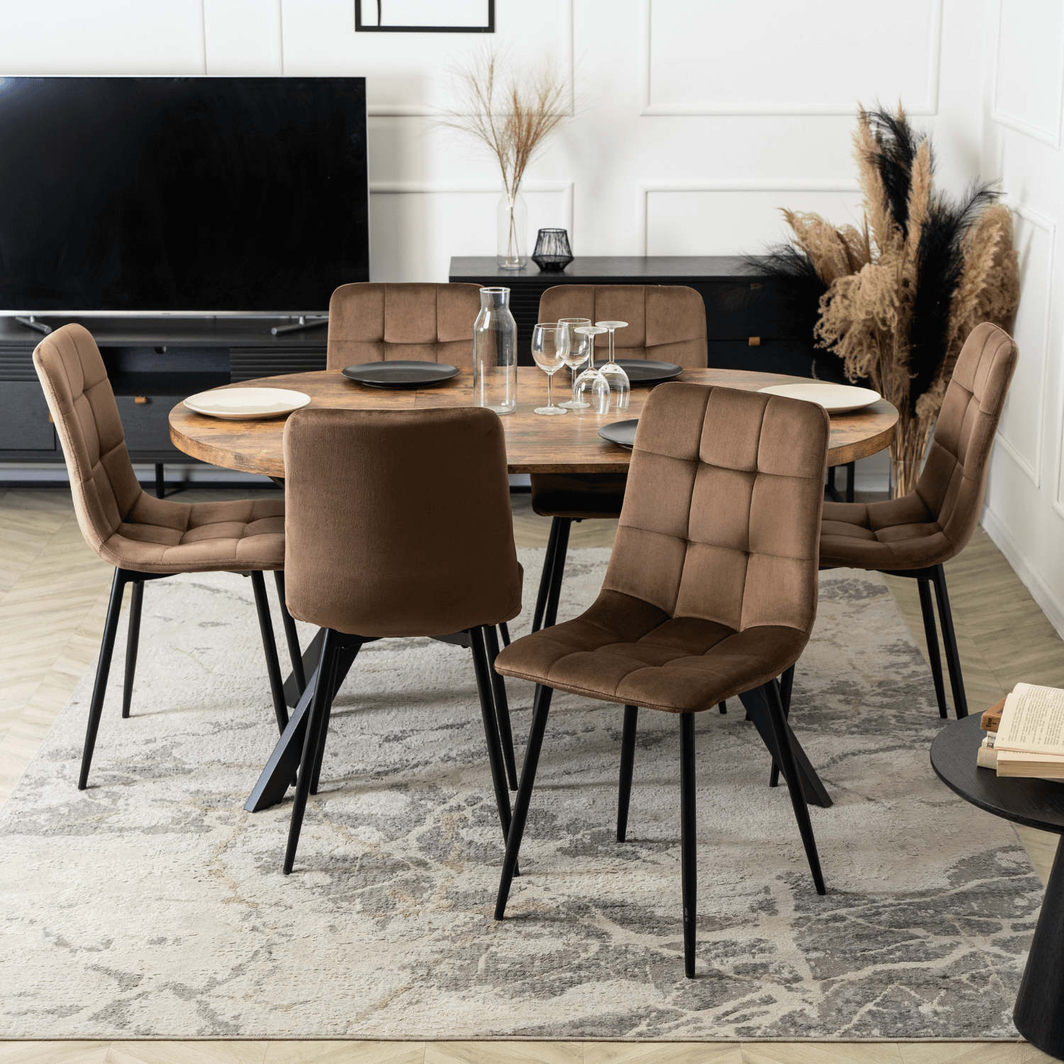 Zestaw 6x Krzesło Tapicerowane PERU do Jadalni Brązowe Welurowe Nowoczesne Loft PERU/BR/V/Z6/K