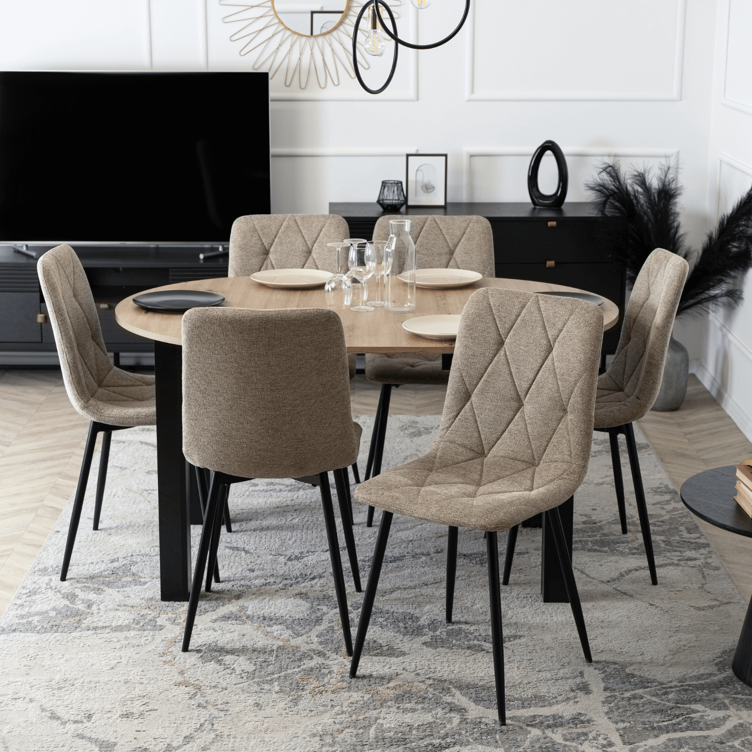 Zestaw 6x Krzesło Tapicerowane do Salonu ROBIN 2 Beżowe Nowoczesne Loft ROBIN2/BZ/T/Z6/K
