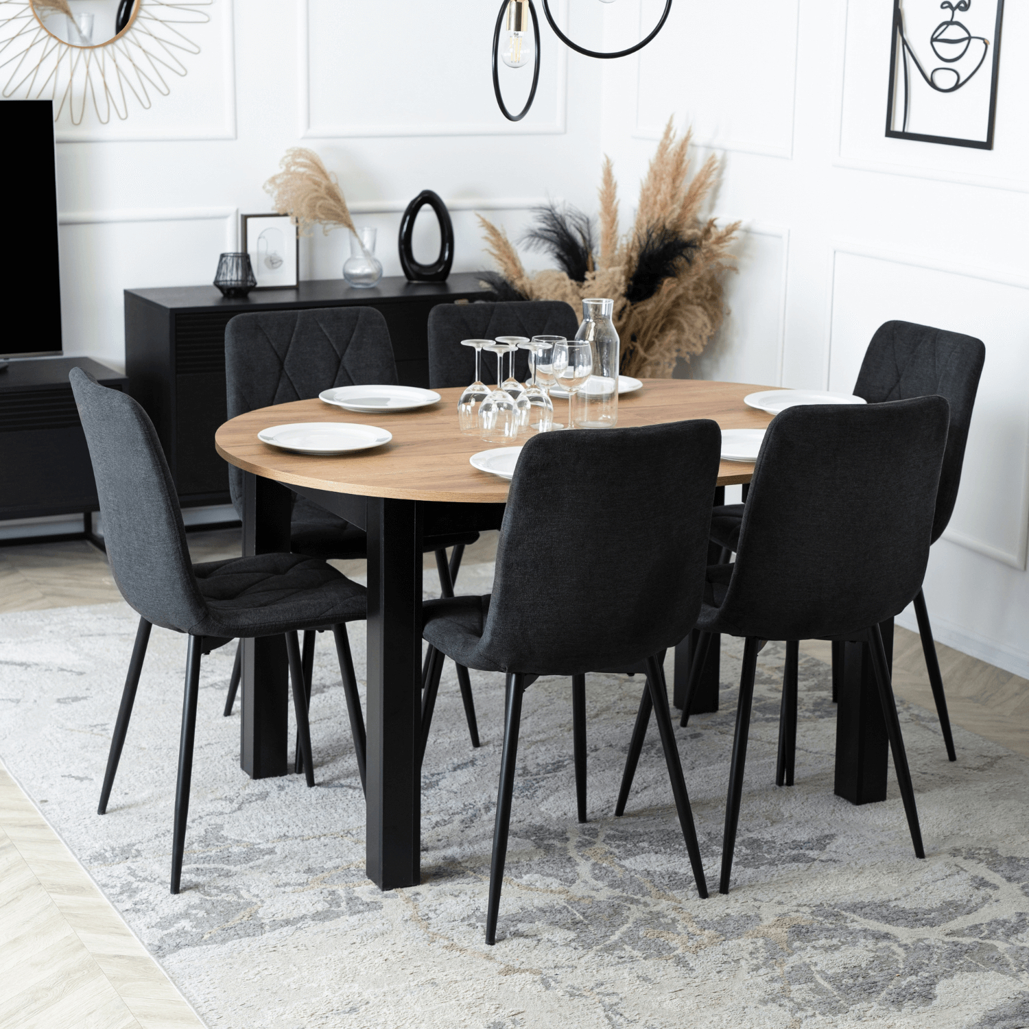 Zestaw 6x Krzesło Tapicerowane do Salonu ROBIN 2 Czarne Nowoczesne Loft ROBIN2/CZ/T/Z6/K