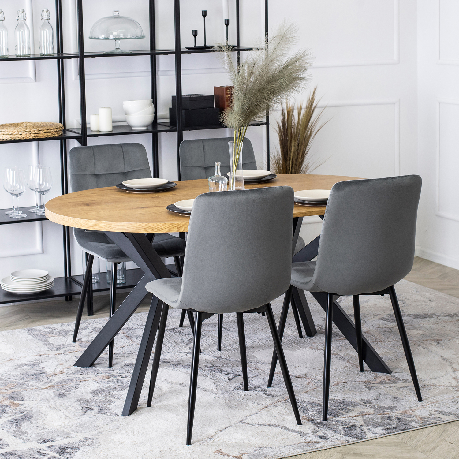 Zestaw 6x Krzesło Tapicerowane PERU do Jadalni Szare Welurowe Nowoczesne Loft PERU/P/V/Z6/K