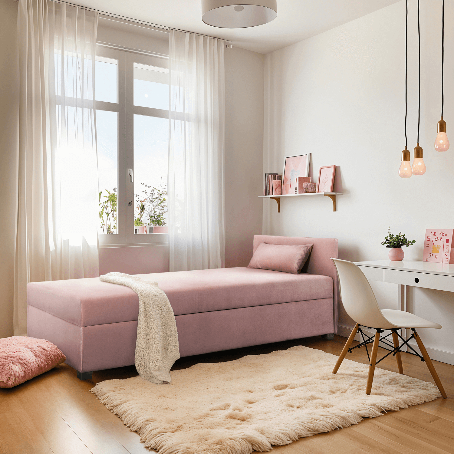 Łóżko Tapczan Młodzieżowe KARO 2 90x200 cm Pojedyncze Różowe Welurowe PPHUE.BARTEK/KRONOS52/WER