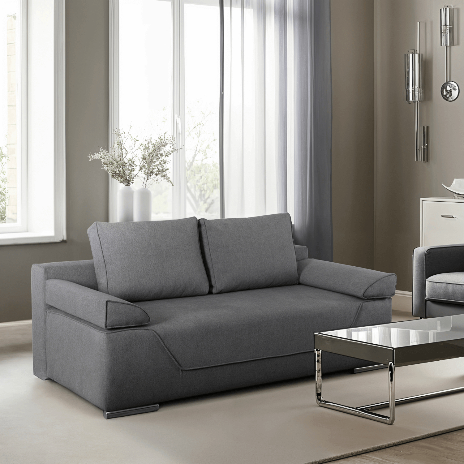 Sofa Rozkładana z Funkcją Spania RENO Dwuosobowa Szara Nowoczesna do Salonu PPHUE.BRIX/POLARIS19/WER