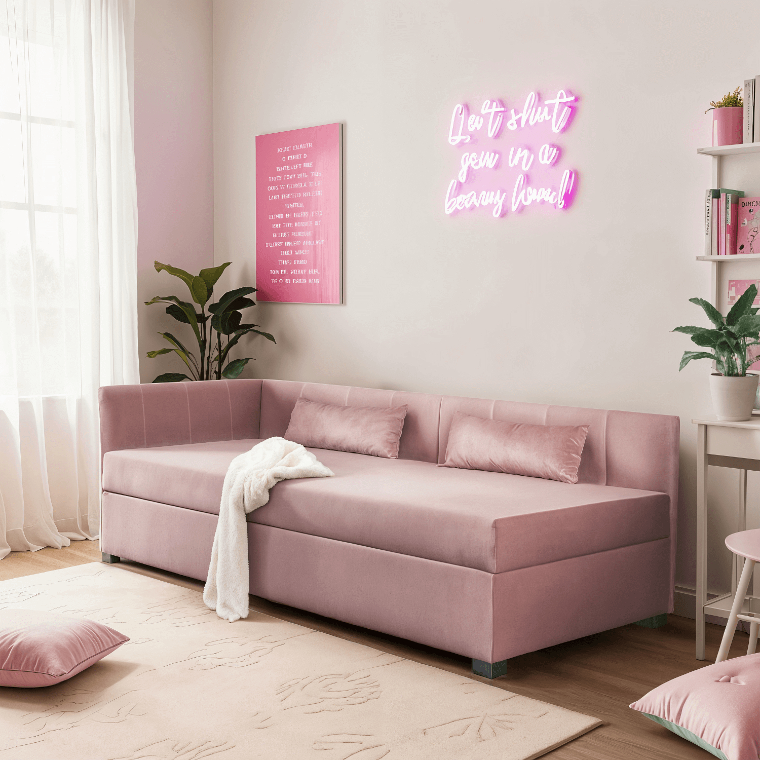 Łóżko Tapczan Młodzieżowe KARO 2 90x200 cm Narożne Różowe PPHUE.BARTEK2/KRONOS52/WER