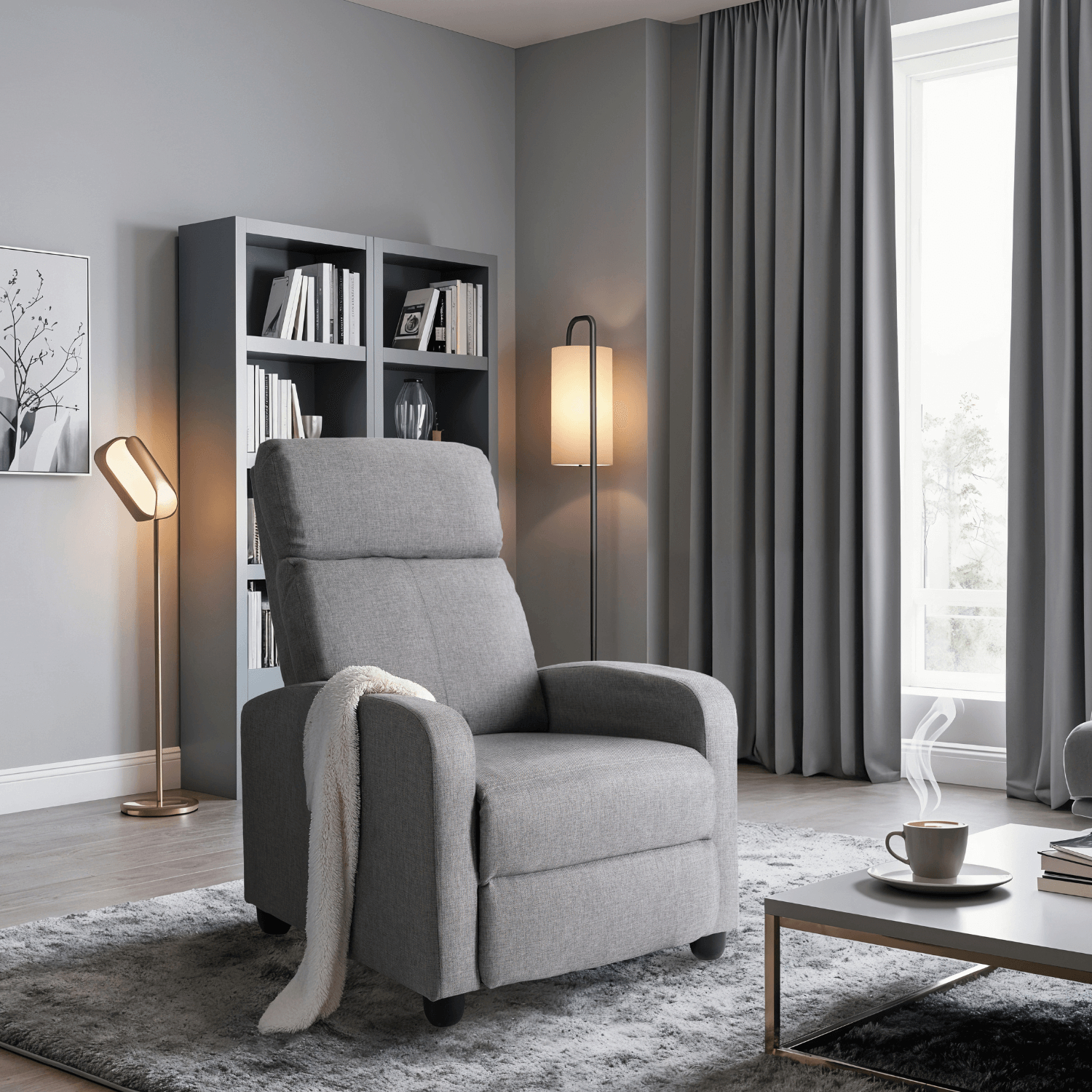 Fotel Rozkładany DANNY Wypoczynkowy z Podnóżkiem Szary Nowoczesny ME.DANNY2/JP/T/FW