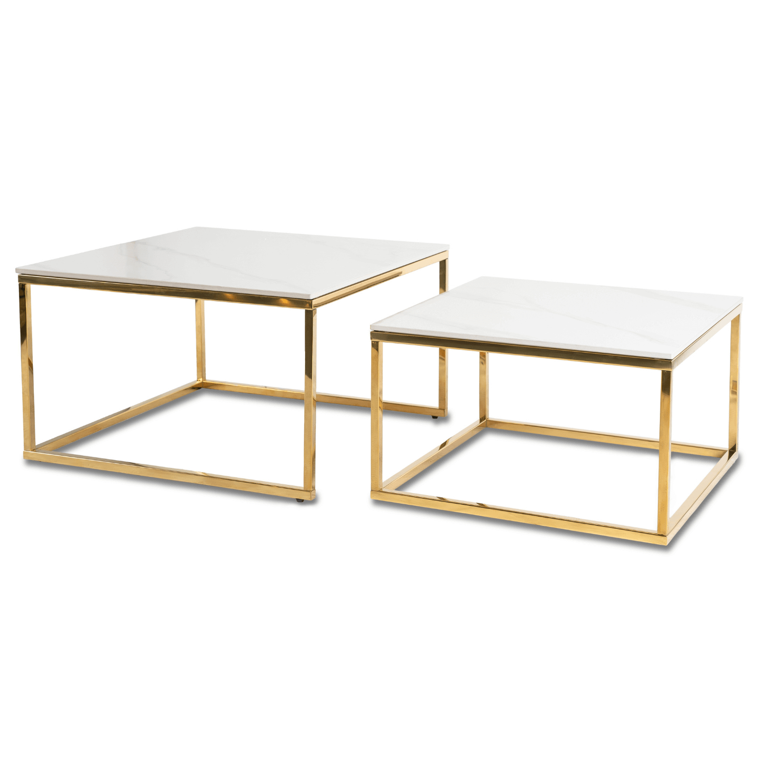 Zestaw Stolików Kawowych TENOR Biały Marmur/ Złoty do Salonu Glamour ME.TENOR/B/PL/ZL/L