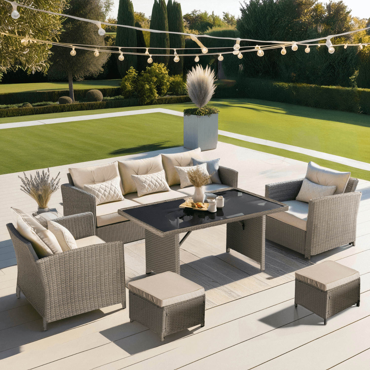 Zestaw Mebli Ogrodowych COLORADO Beżowy Sofa Pufy Stolik Tarasowy Technorattan Nowoczesny ME.COLORADO/P/BZ/RT/OGR/ZES