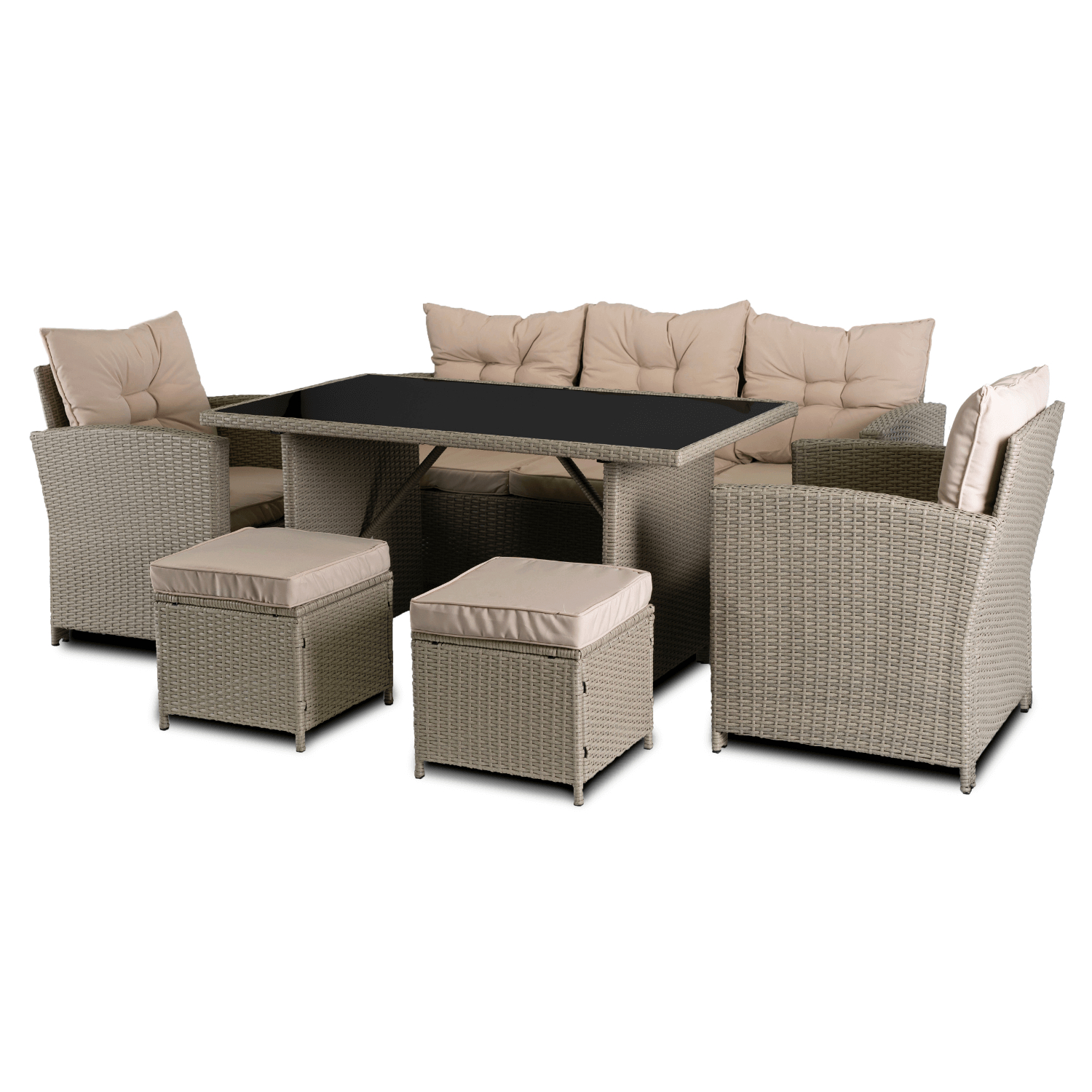 Zestaw Mebli Ogrodowych COLORADO Beżowy Sofa Pufy Stolik Tarasowy Technorattan Nowoczesny ME.COLORADO/P/BZ/RT/OGR/ZES