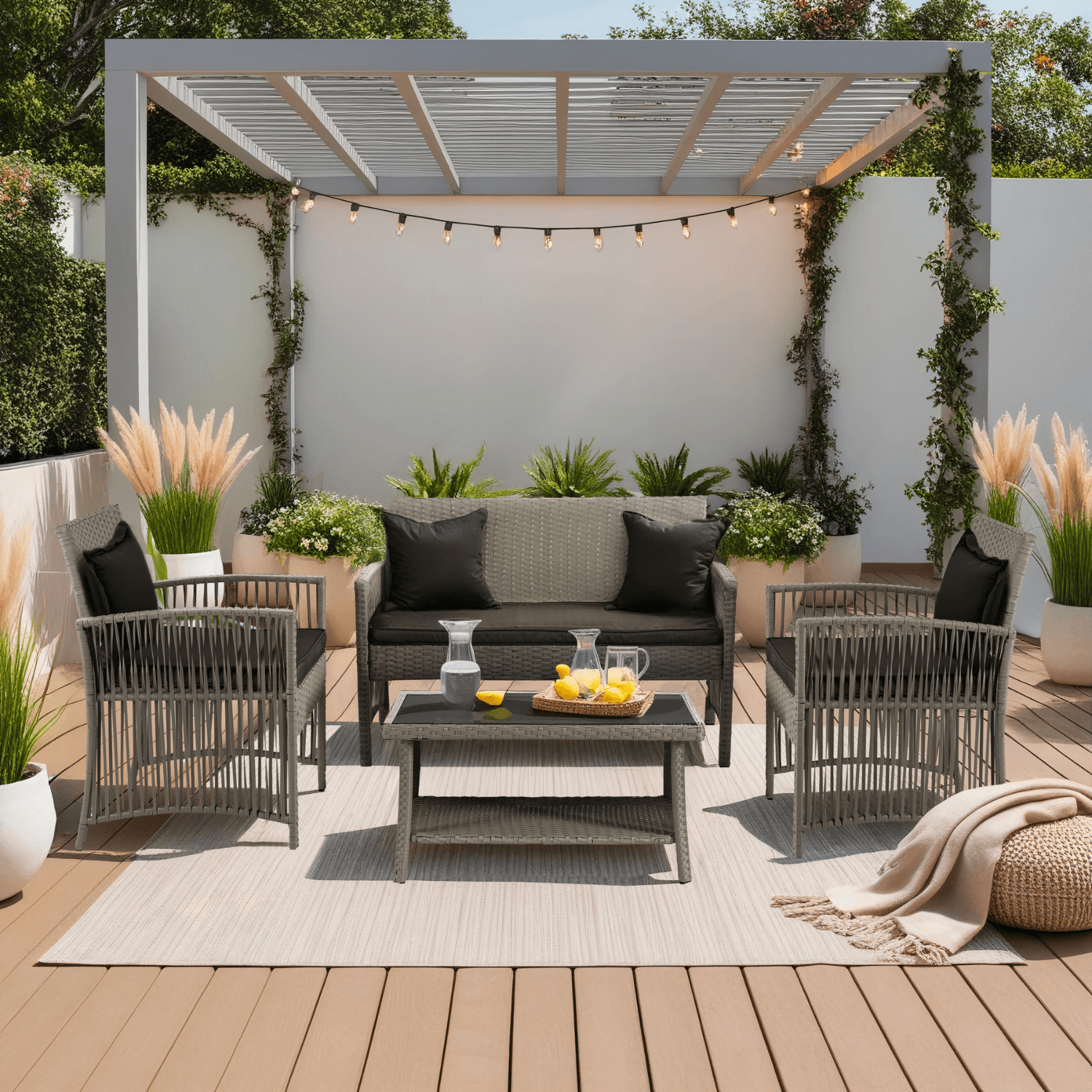 Zestaw Mebli Ogrodowych FILADELFIA Szary Sofa Krzesła Stolik Tarasowy Technorattan Nowoczesne ME.FILADELFIA/P/RT/OGR/ZES