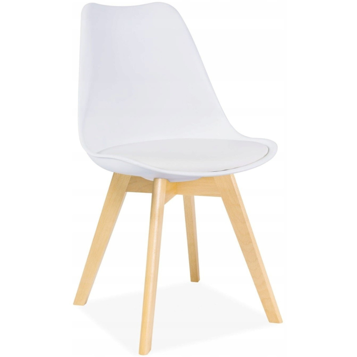 Krzesło do Jadalni Skandynawskie KRIS Buk Białe Ekoskóra