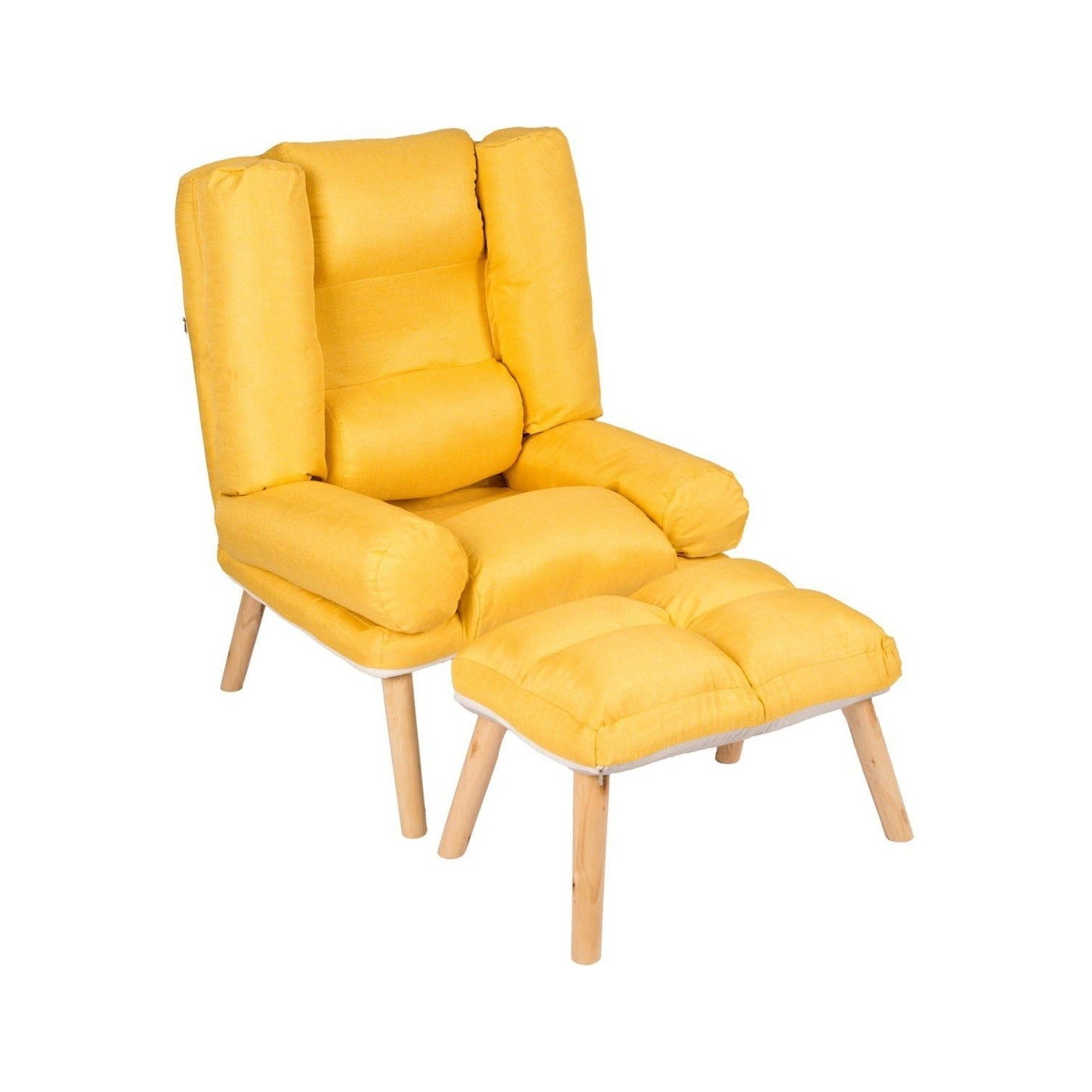 Fotel Rozkładany BARY z Podnóżkiem Żółty Loft
